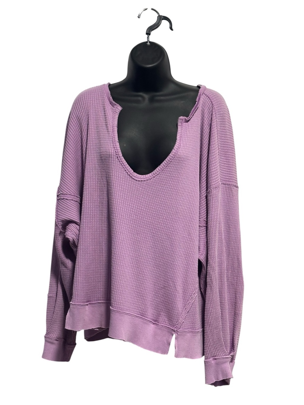We The Free Lavender Waffle-Knit V-Neck Long Sleeve Top Large
